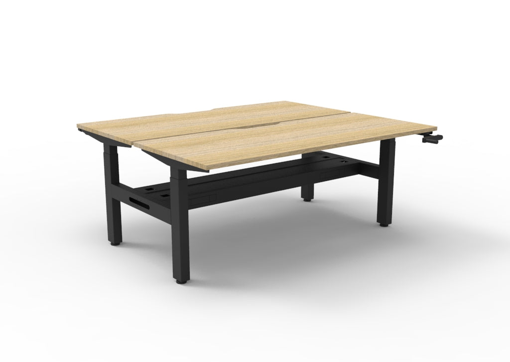 Rapidline Boost Crank Back to Back Workstation 1800 x 750mm with Cable Tray Natural Oak / Black Satin