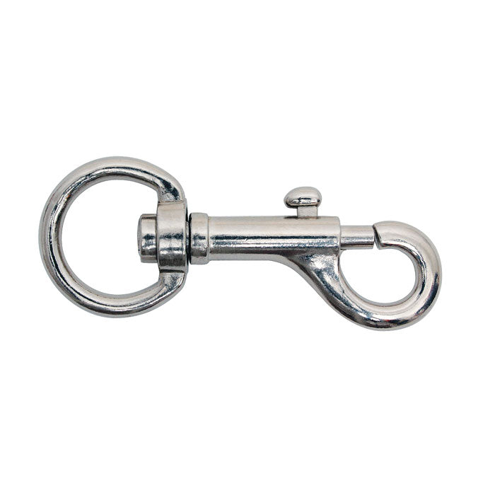 Kevron AL1057 metal J-clip on its own, chrome finish with a swivel ring at one end and a spring gate hook at the other