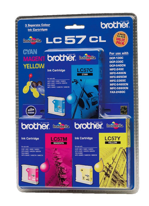 Brother LC57CL3PK Ink Cartridge Triple Pack Cyan Magenta Yellow 400 Pages Each