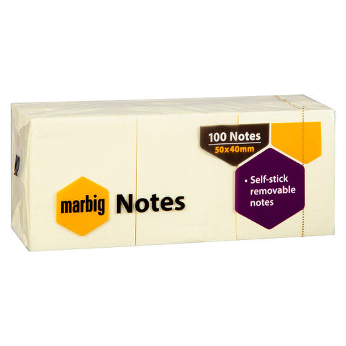 Marbig Repositionable Notes 40 x 50mm Yellow Pack of 12