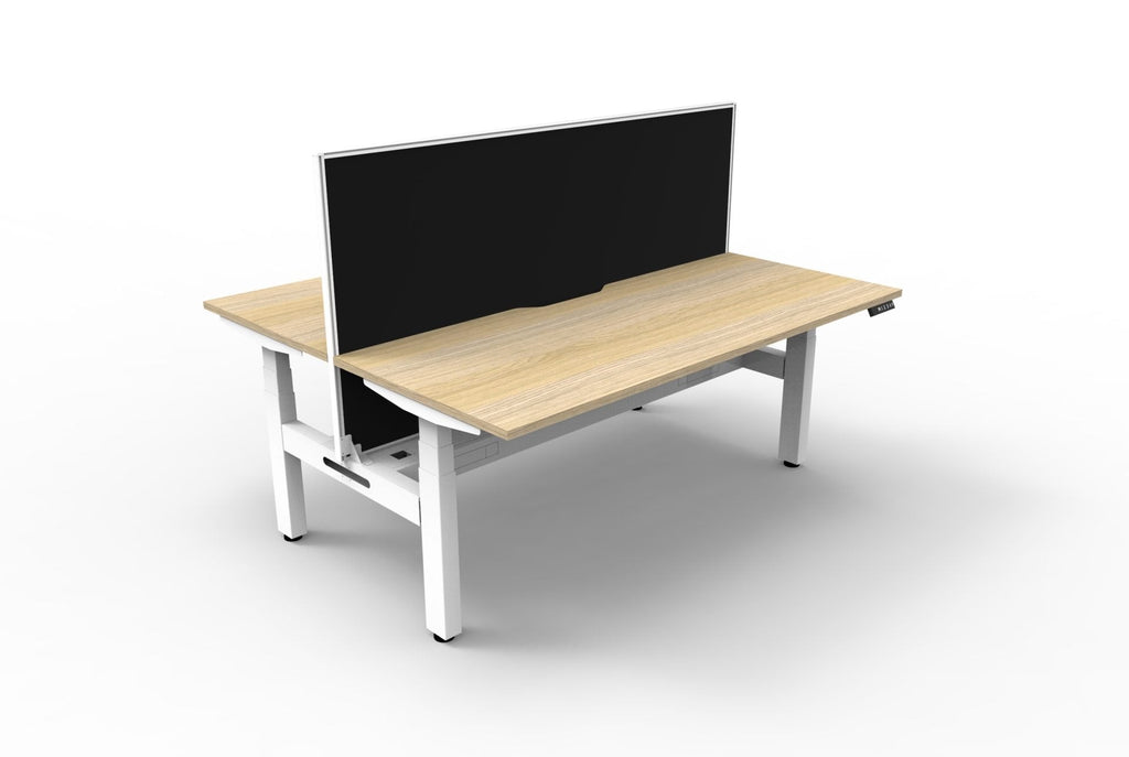 Rapidline Boost Plus Back to Back Workstation 1500 x 750mm with Screen and Cable Tray Natural Oak / White Satin