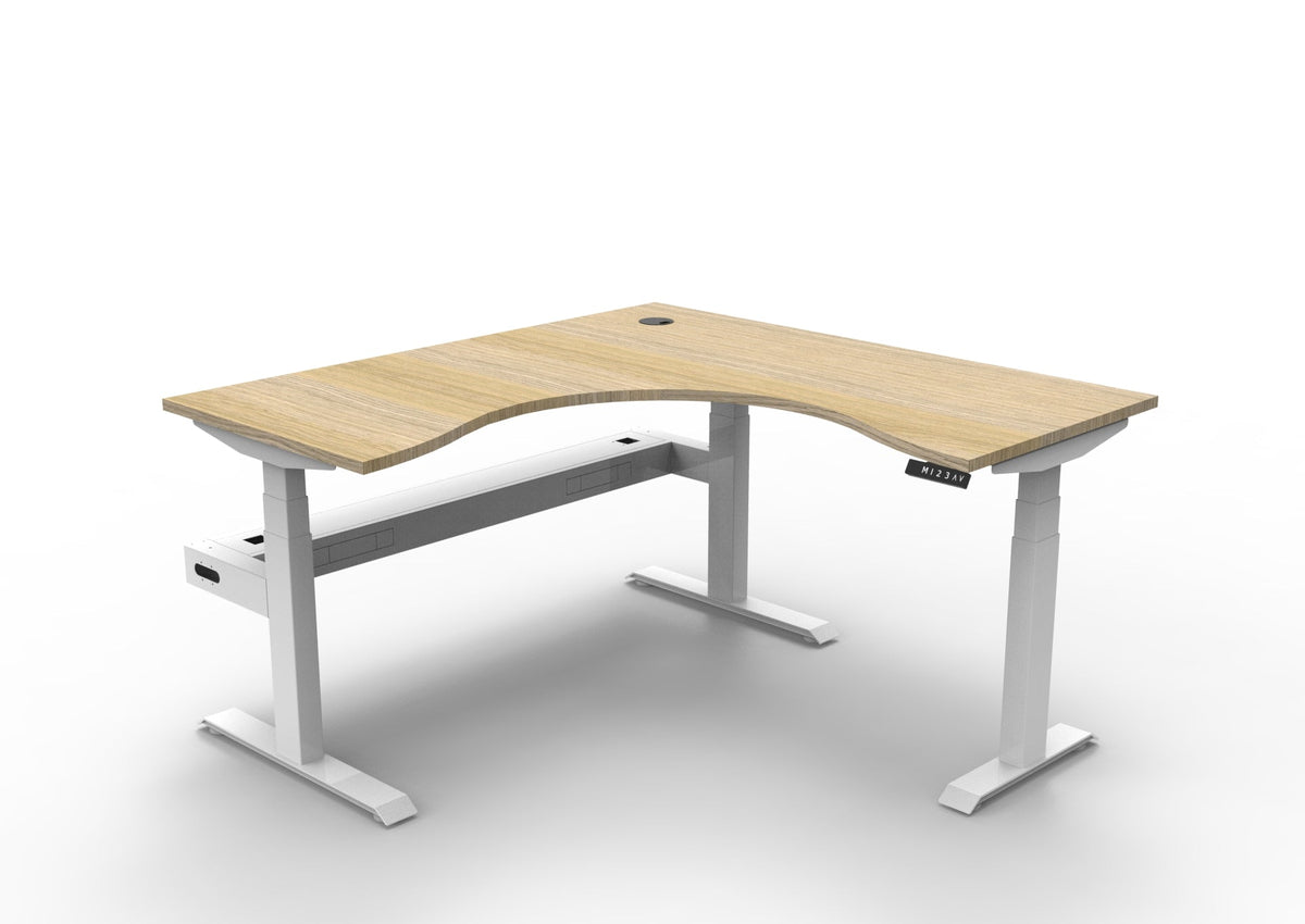 Rapidline Boost Plus Corner Workstation 1500 x 1500 x 750mm with Cable Tray Natural Oak / White Satin