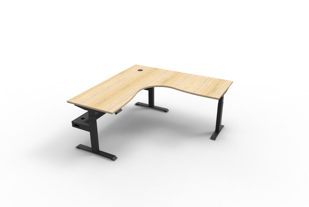 Rapidline Boost Plus Corner Workstation 1800 x 1800 x 750mm with Cable Tray Natural Oak / Black Satin