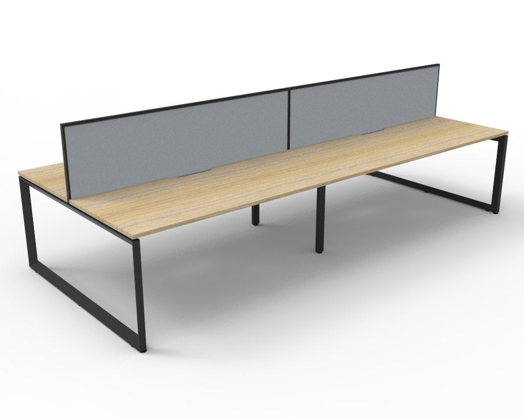 Rapidline Deluxe Infinity Back to Back 4 Person Workstation Loop Leg 1500 x 750mm with Screen Natural Oak / Black Satin