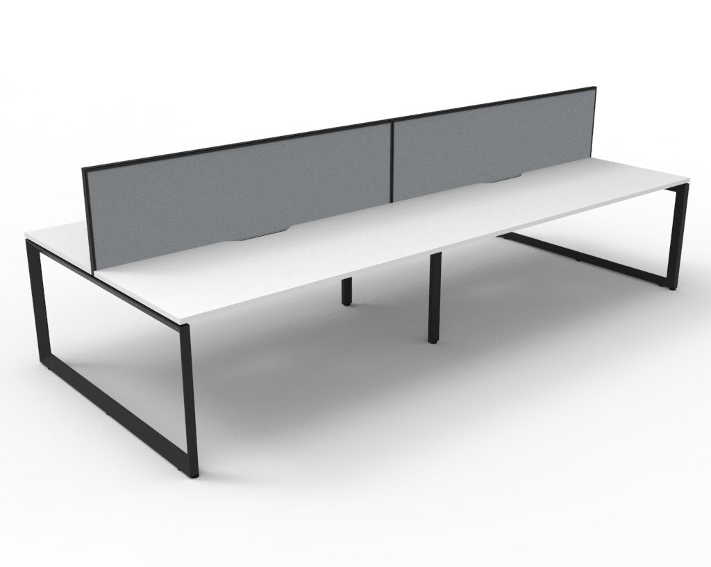 Rapidline Deluxe Infinity Back to Back 4 Person Workstation Loop Leg 1800 x 750mm with Screen Natural White / Black Satin