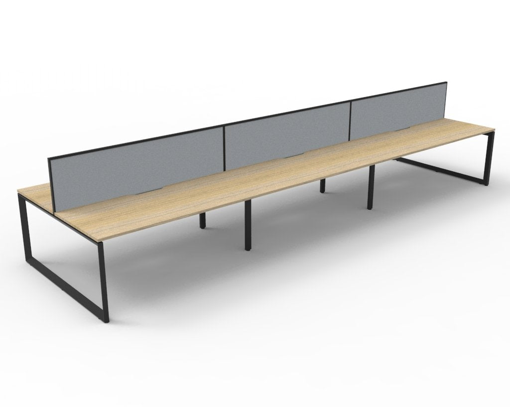 Rapidline Deluxe Infinity Back to Back 6 Person Workstation Loop Leg 1500 x 750mm with Screen Natural Oak / Black Satin