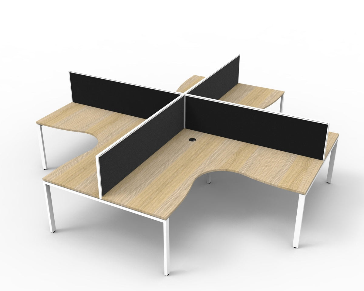Rapidline Deluxe Infinity 4 Person Corner Workstation Profile Leg 1800 x 1800mm with Screen Natural Oak / White Satin