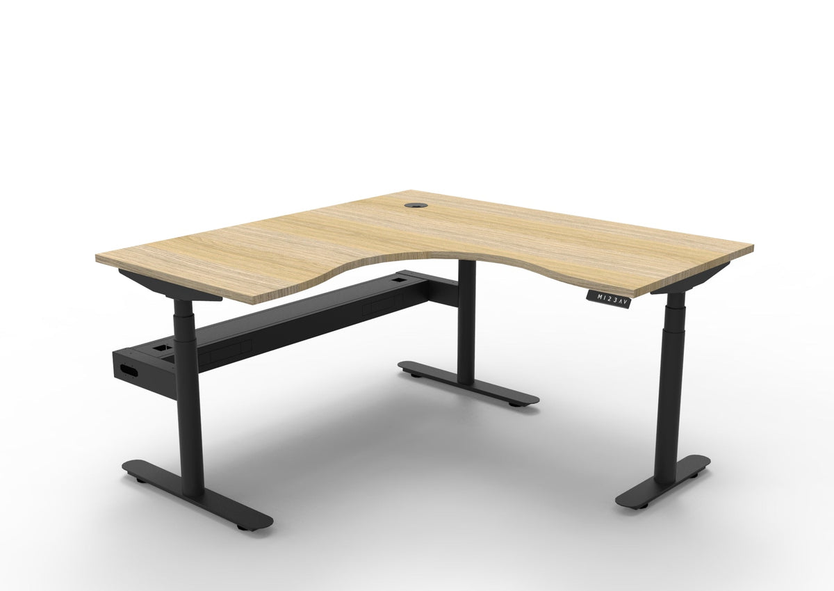 Rapidline Halo Plus Corner Workstation 1500 x 1500 x 750mm with Cable Tray Natural Oak / Black Satin