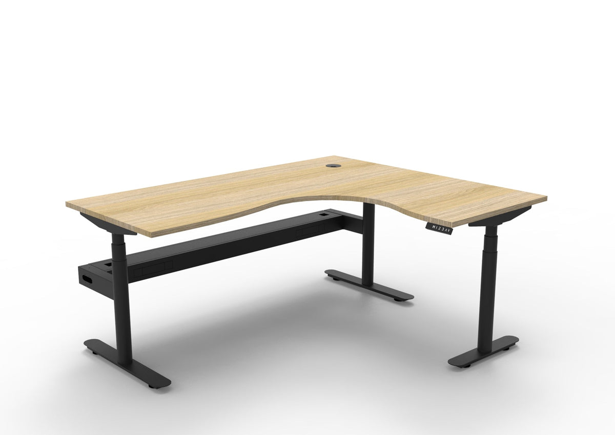 Rapidline Halo Plus Corner Workstation 1800 x 1500 x 750mm with Cable Tray Natural Oak / Black Satin