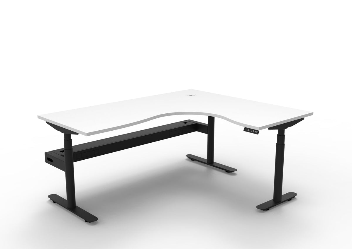 Rapidline Halo Plus Corner Workstation 1800 x 1500 x 750mm with Cable Tray Natural White / Black Satin