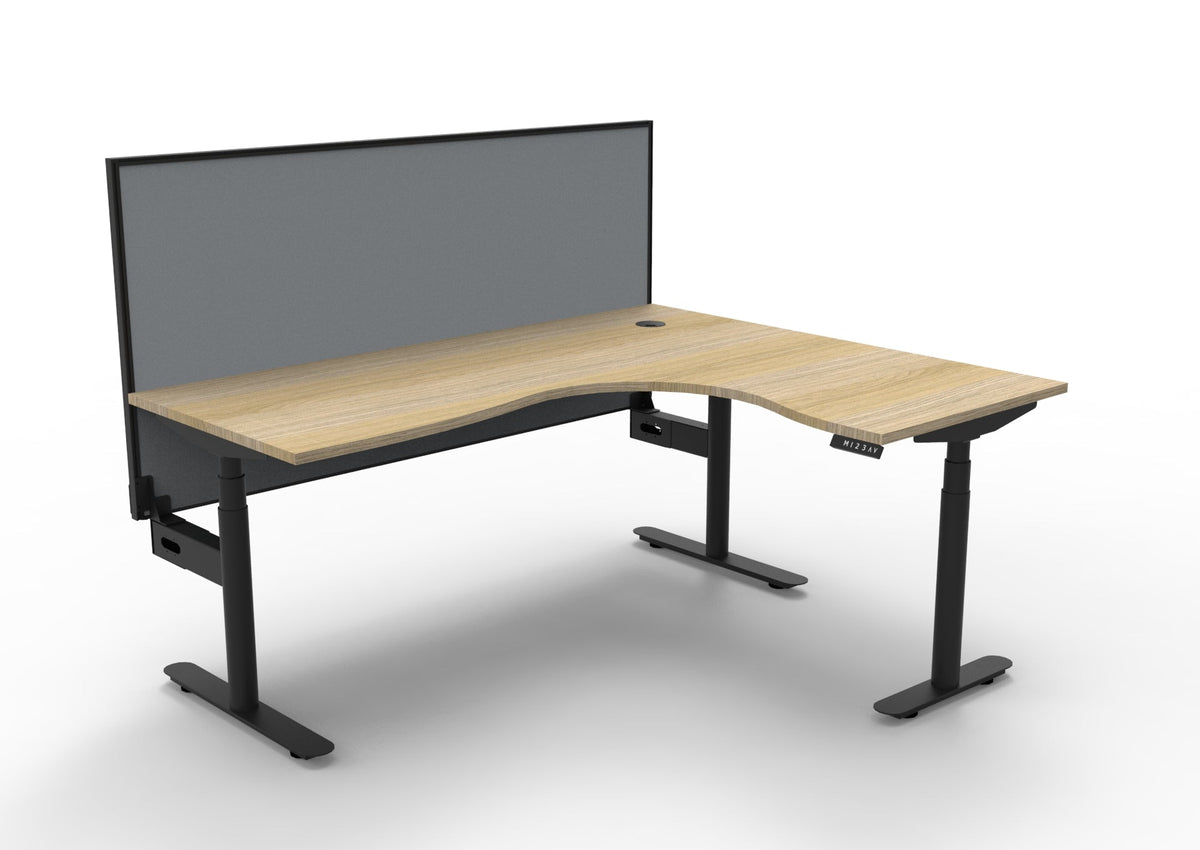 Rapidline Halo Plus Corner Workstation 1800 x 1500 x 750mm with Screen Natural Oak / Black Satin