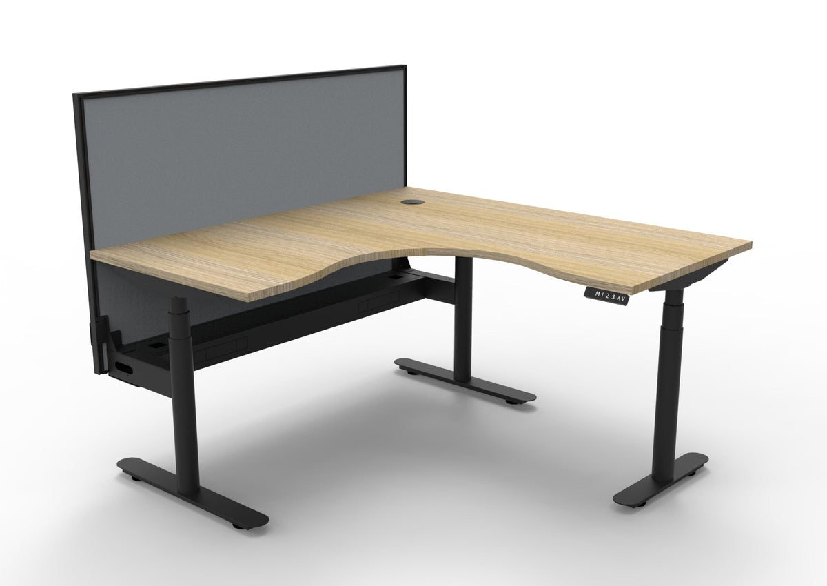 Rapidline Halo Plus Corner Workstation 1500 x 1500 x 750mm with Screen and Cable Tray Natural Oak / Black Satin