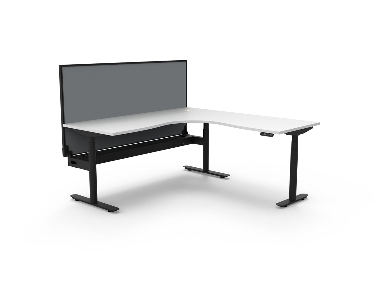 Rapidline Halo Plus Corner Workstation 1800 x 1800 x 750mm with Screen and Cable Tray Natural White / Black Satin