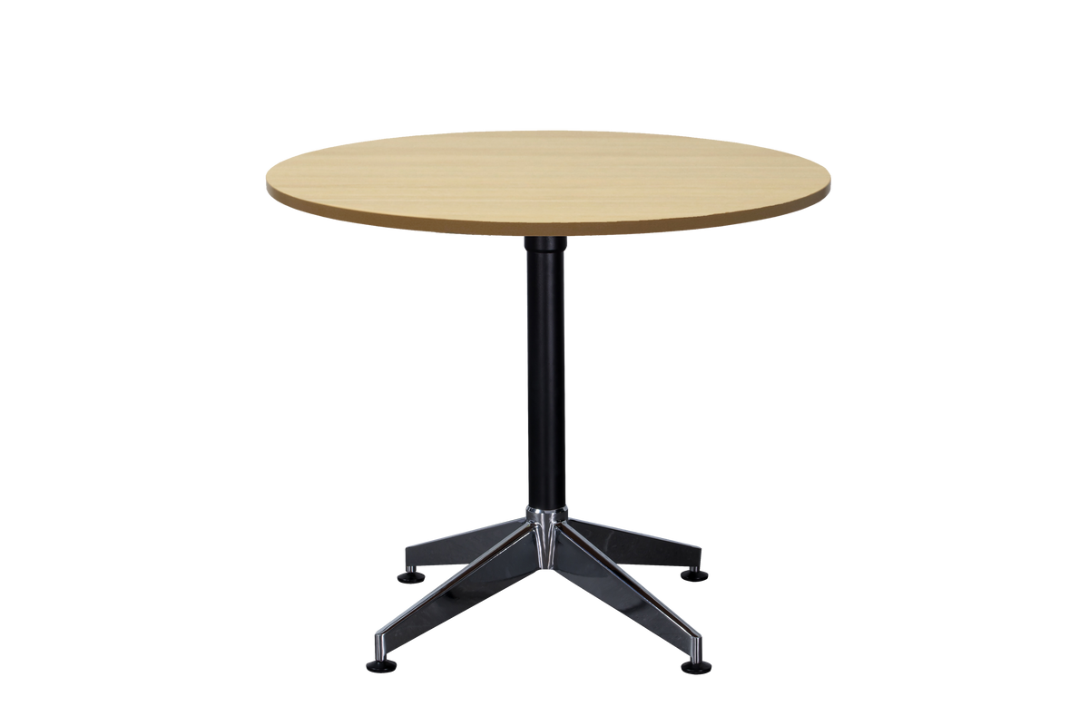 Rapidline Typhoon Large Round Meeting Table 1500mm Diameter Natural Oak / Black Aluminium