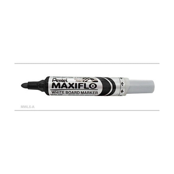 Pentel MWL5 Maxiflo Whiteboard Marker Bullet Point 2.1mm Black Box of 12