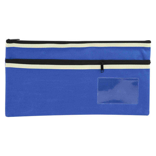 Osmer Polyester Pencil Case 2 Zip with Name Card 35 x 18cm Blue Pack of 6