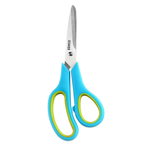 Osmer Soft Grip Scissors 178mm Green and Blue Offset Handle Hangsell Pack of 12
