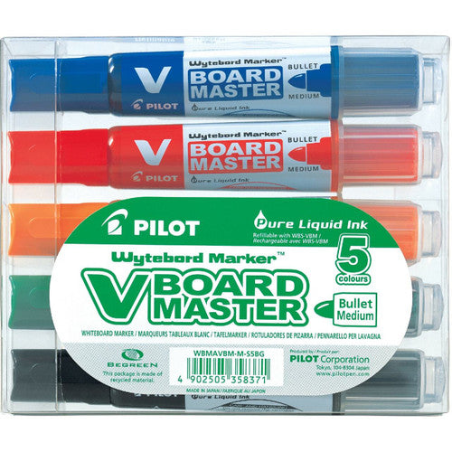 Pilot BegreeN V Board Master Whiteboard Marker Bullet Medium Assorted Pack of 5 with Eraser Kit