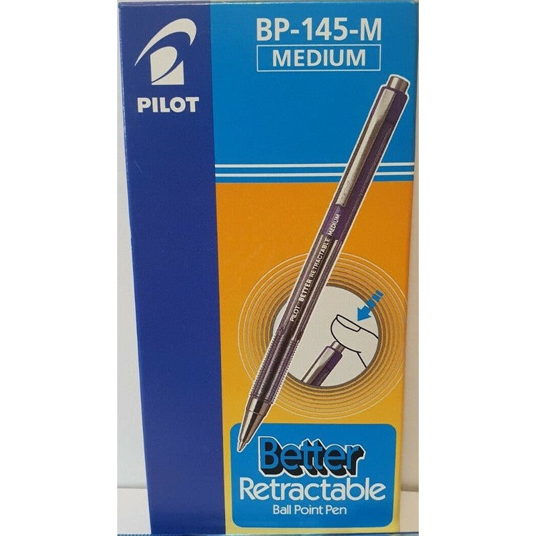 Pilot BP-145 Retractable Ballpoint Pen Medium Blue Box of 12