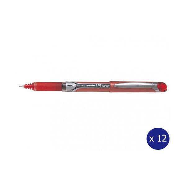 Pilot BXGPN-V5 Hi-Tecpoint Grip Rollerball Pen 0.5mm Red Box of 12