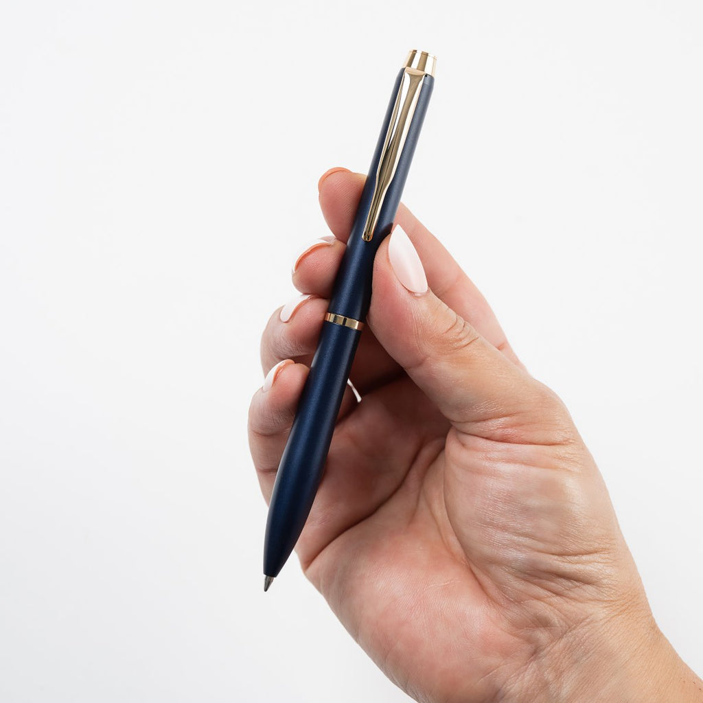 PILOT Eterlink Retractable Ballpoint Fine Dark Blue Barrel Gold Trim Black Ink