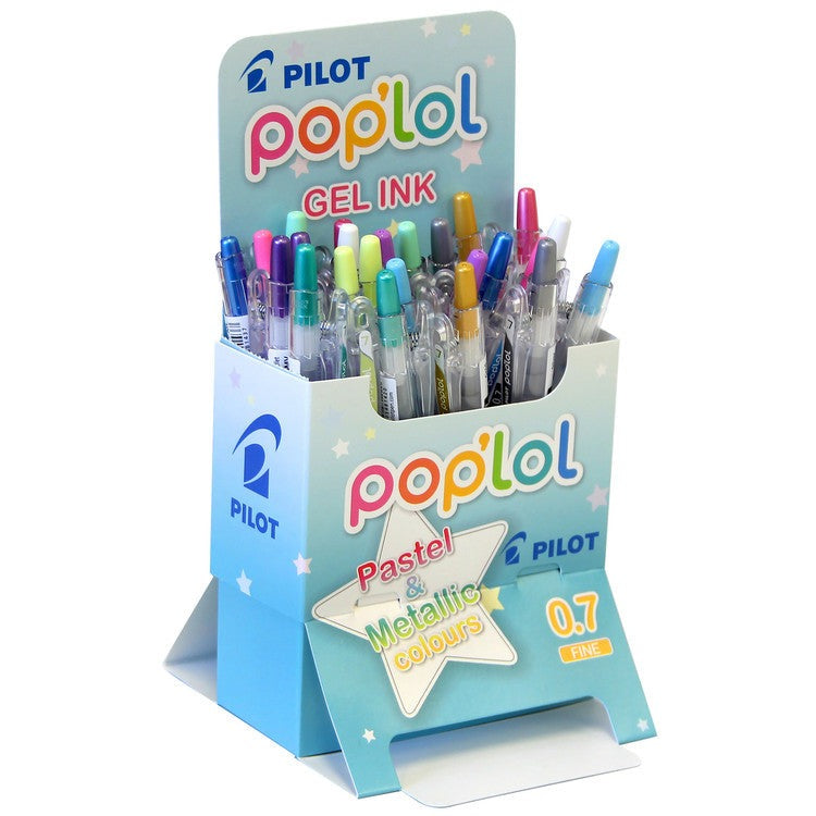 Pilot Poplol Retractable Gel Pen 0.7mm Pastel and Metallic Assorted Display 24