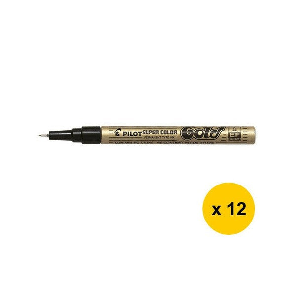 Pilot Super Colour Permanent Metallic Marker Bullet Extra Fine Gold Box of 12