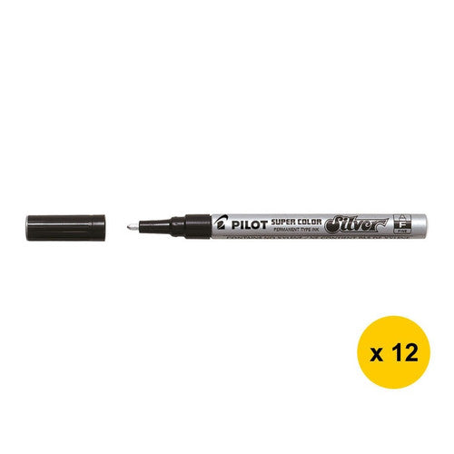 Pilot Super Colour Permanent Metallic Marker Bullet Fine Silver Box of 12