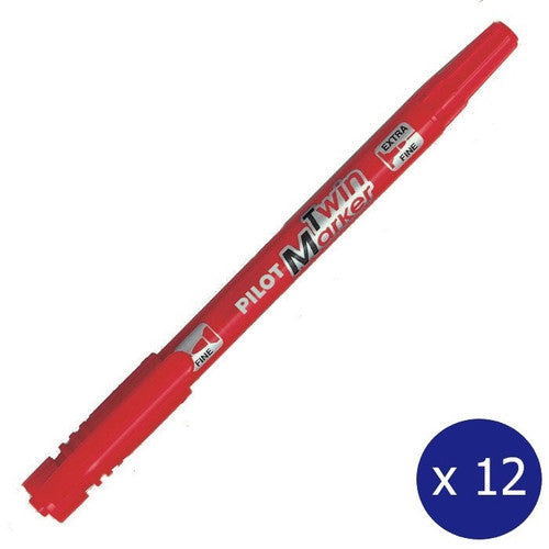 Pilot Twin Permanent Marker Dual Nib Red Box of 12