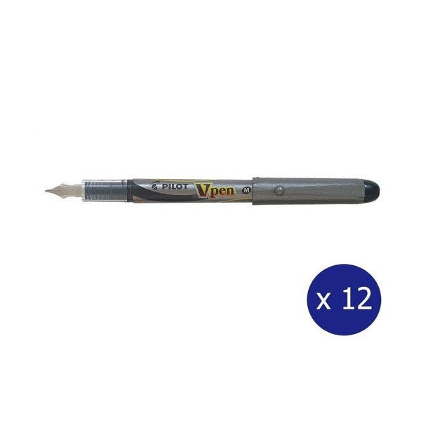 Pilot Vpen Disposable Fountain Pen Black Medium Nib Box of 12