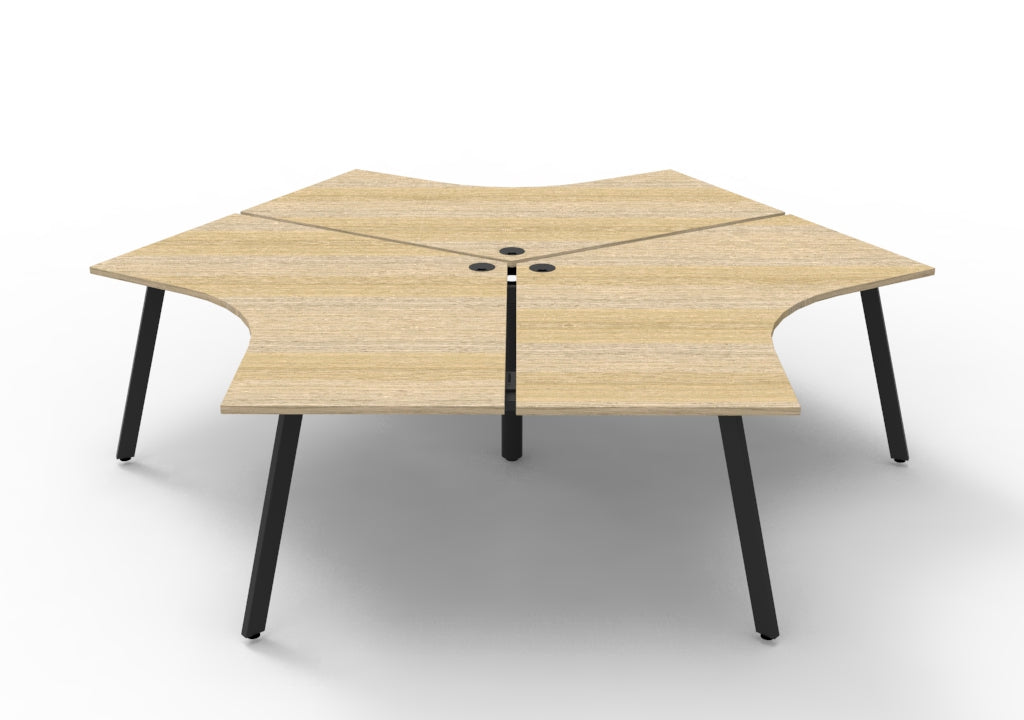 Rapidline Deluxe Infinity 3 Person 120 Degree Workstation Eternity Leg with Screen Natural Oak / Black