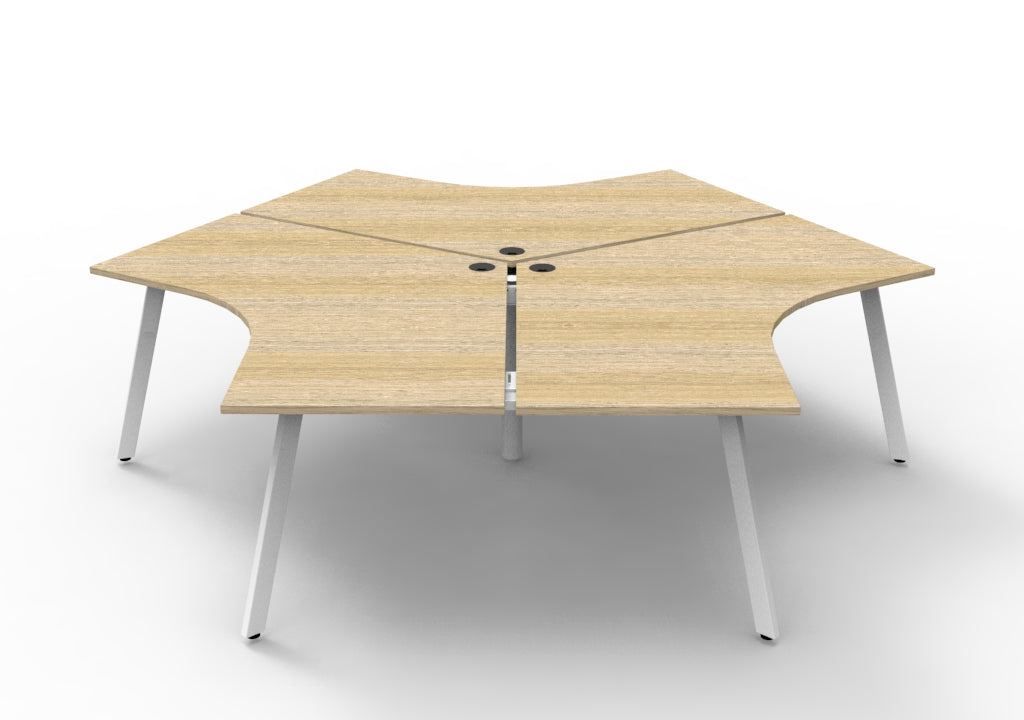 Rapidline Deluxe Infinity 3 Person 120 Degree Workstation Eternity Leg without Screen Natural Oak / White