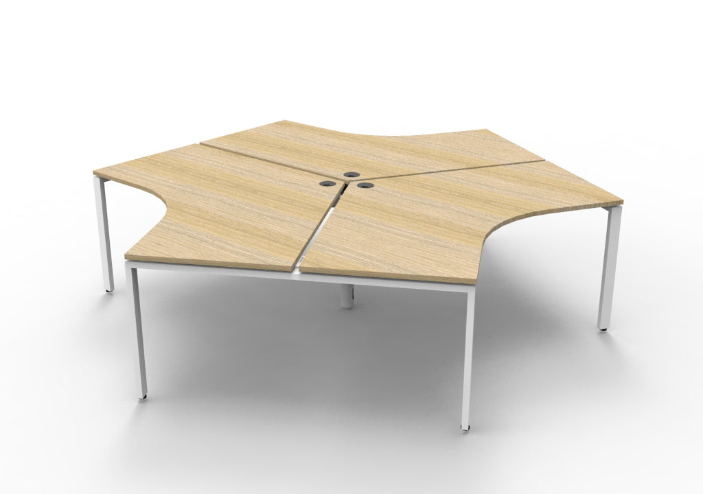 Rapidline Deluxe Infinity 3 Person 120 Degree Workstation Profile Leg without Screen Natural Oak / White