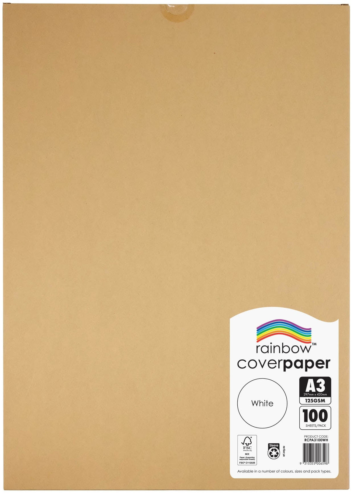 Rainbow Cover Paper A3 125gsm White Pack of 100