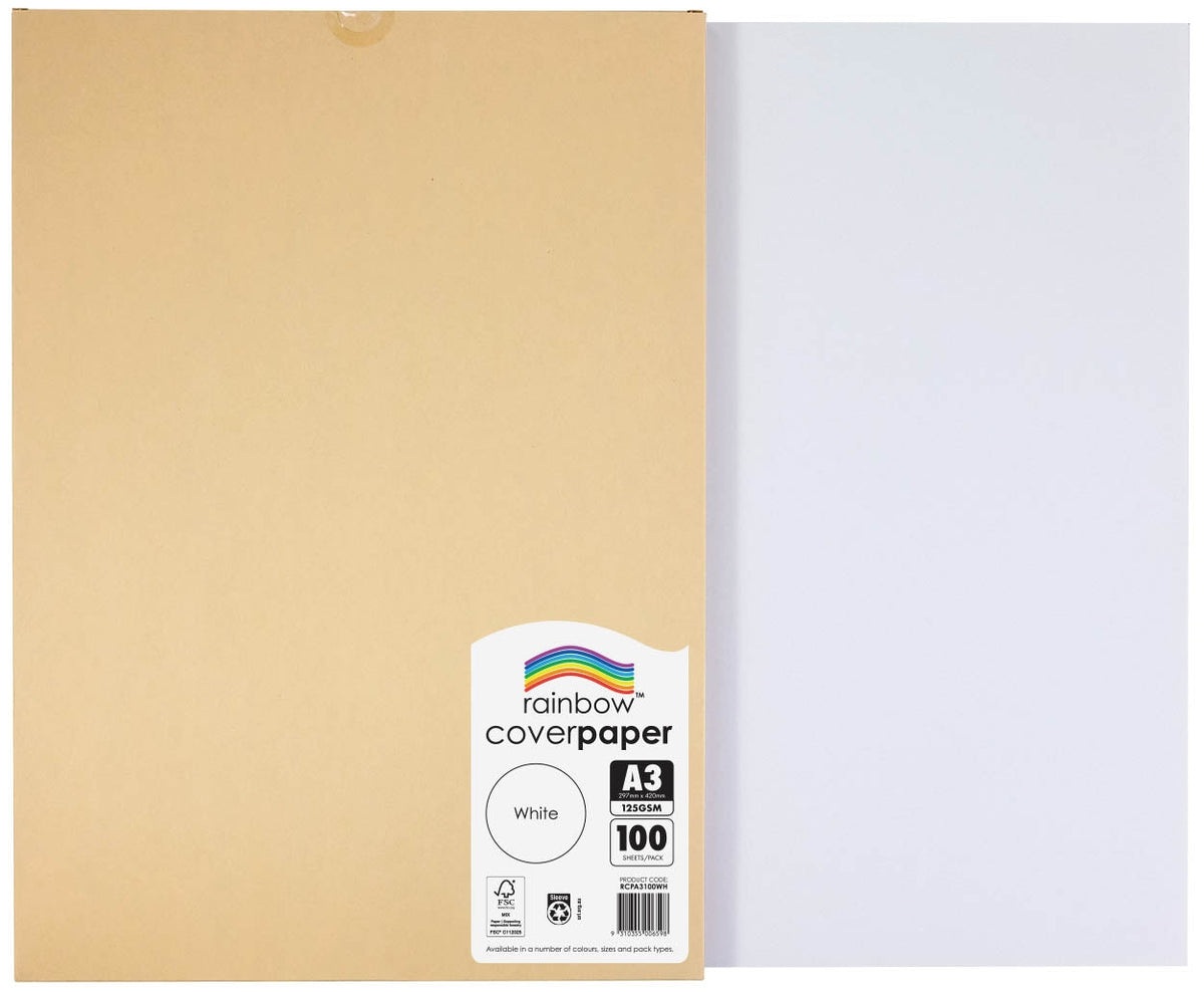Rainbow Cover Paper A3 125gsm White Pack of 100