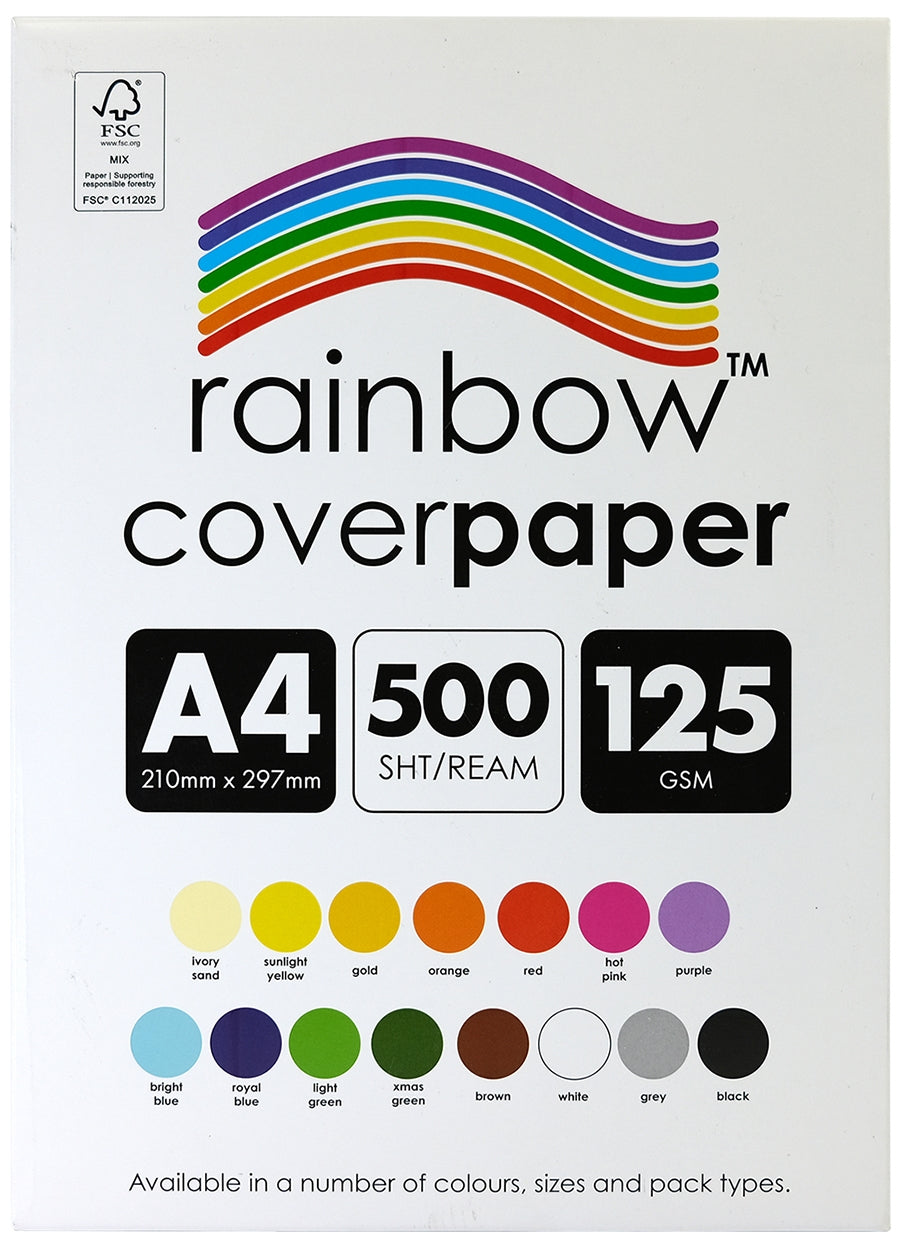 Rainbow Cover Paper A4 125gsm Assorted Pack of 500