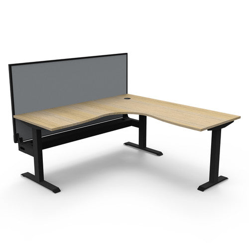 Rapidline Boost Static Corner Workstation 1800 x 1800 x 750mm with Screen and Cable Tray Natural Oak / Black Satin