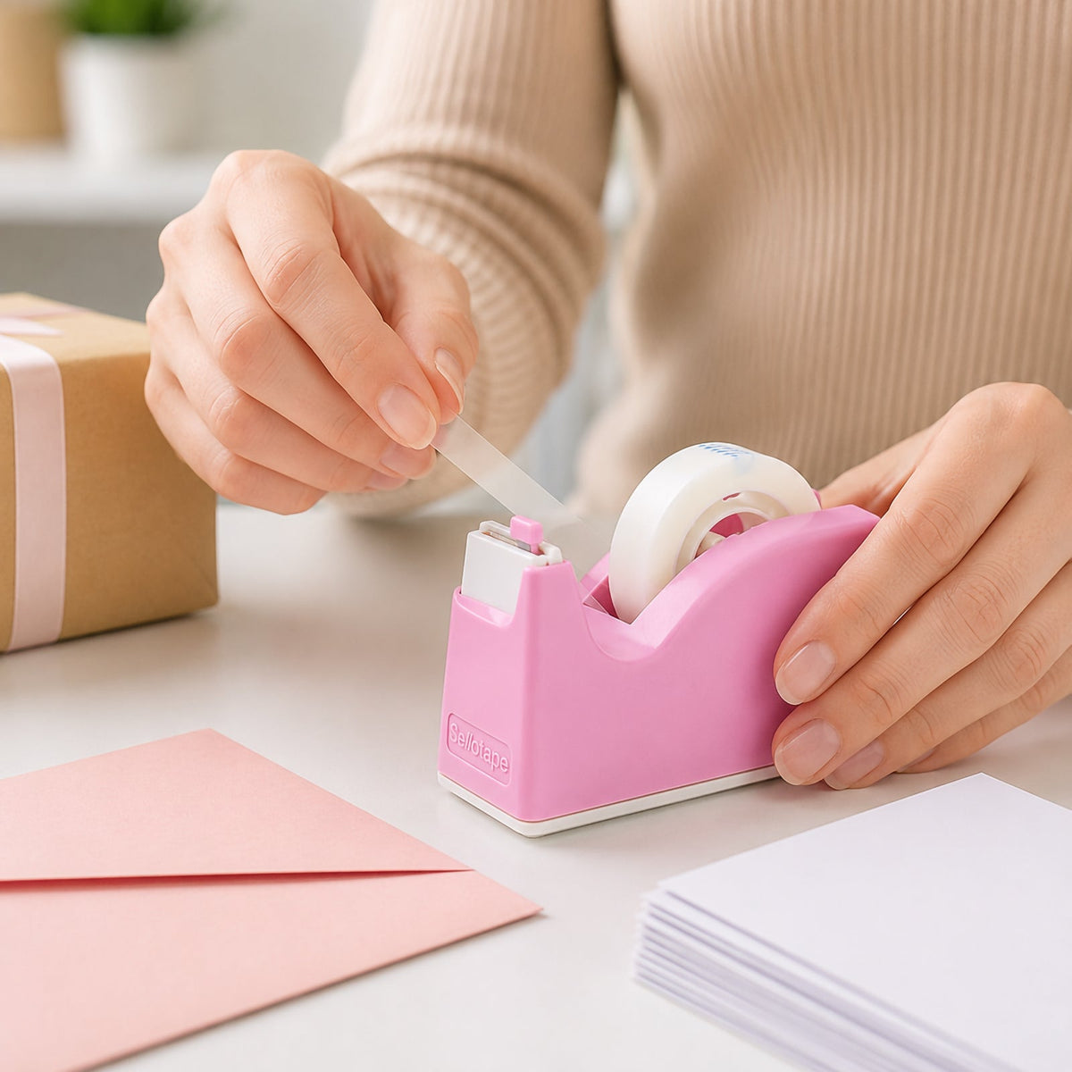 Sellotape Safety Tape Dispenser Mini Pink with Invisible Tape
