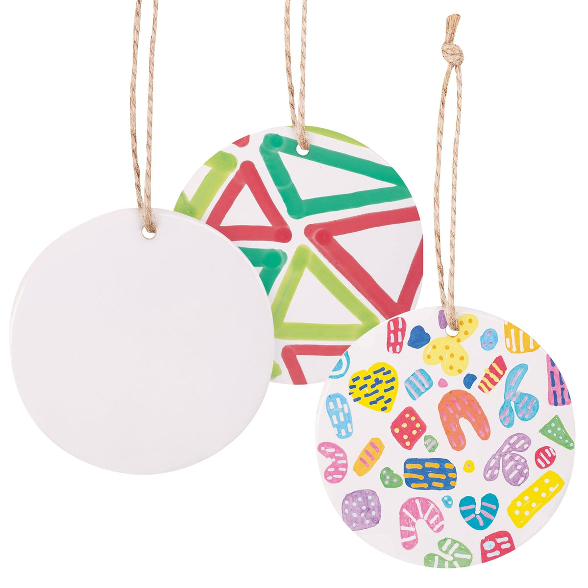 Zart Ceramic Round Shapes Pack of 10 Decorate-Your-Own Ornaments with Hanger