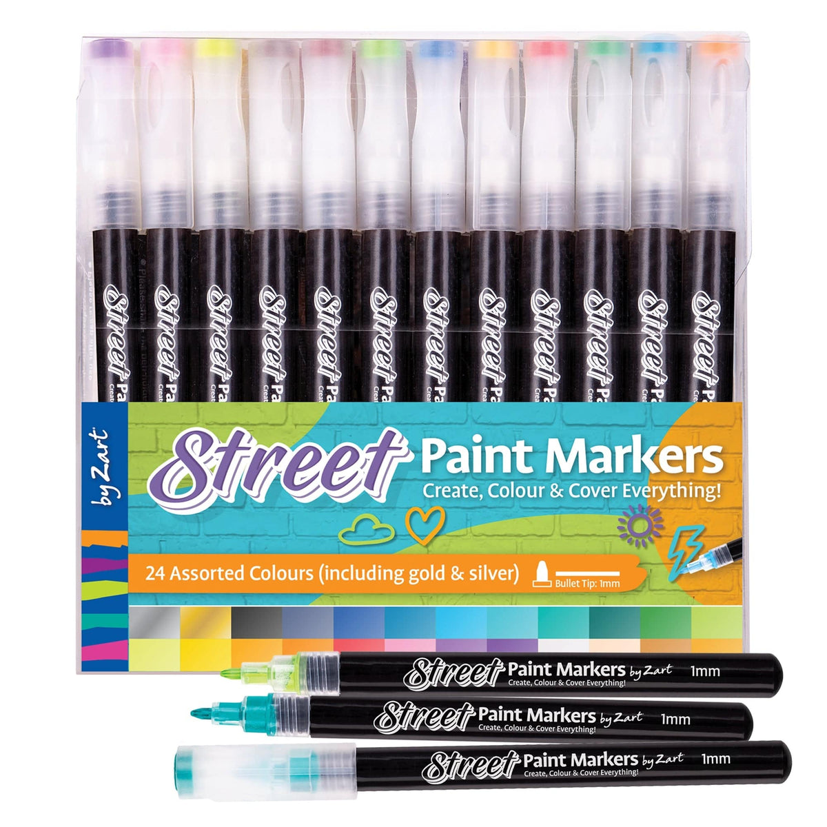 Zart Street Paint Marker 1mm Pack of 24 Assorted 22 Colours Plus Gold and Silver