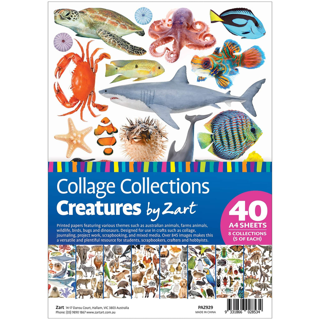 Zart Collage Collections Creatures Pack of 40 Printed Cut-Out Papers