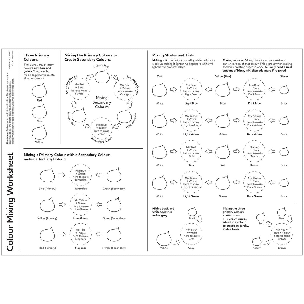 Colour Mixing Worksheet Pack of 10 Secondary Tertiary Shades and Tints