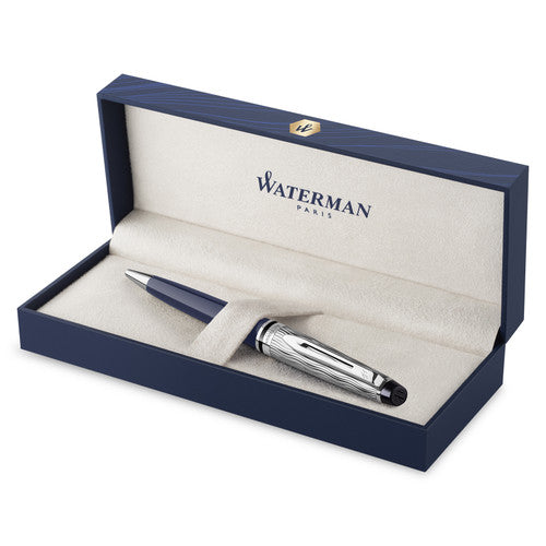 Waterman Expert Metal and Blue Lacquer Palladium Trim Ballpoint Pen Medium Tip