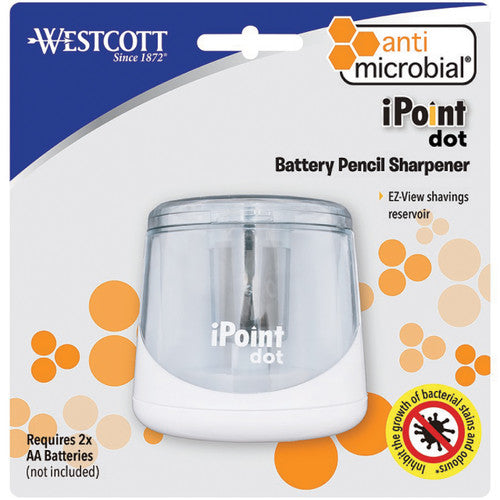 Westcott iPoint Dot Battery Pencil Sharpener White Antimicrobial